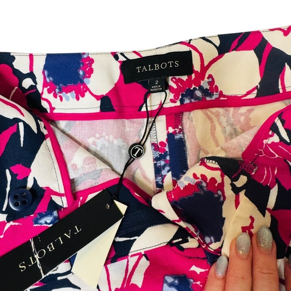 Talbots Womens 2 Pink Navy Floral Chino Shorts NWT Summer Preppy Poppy Print - Picture 6 of 8